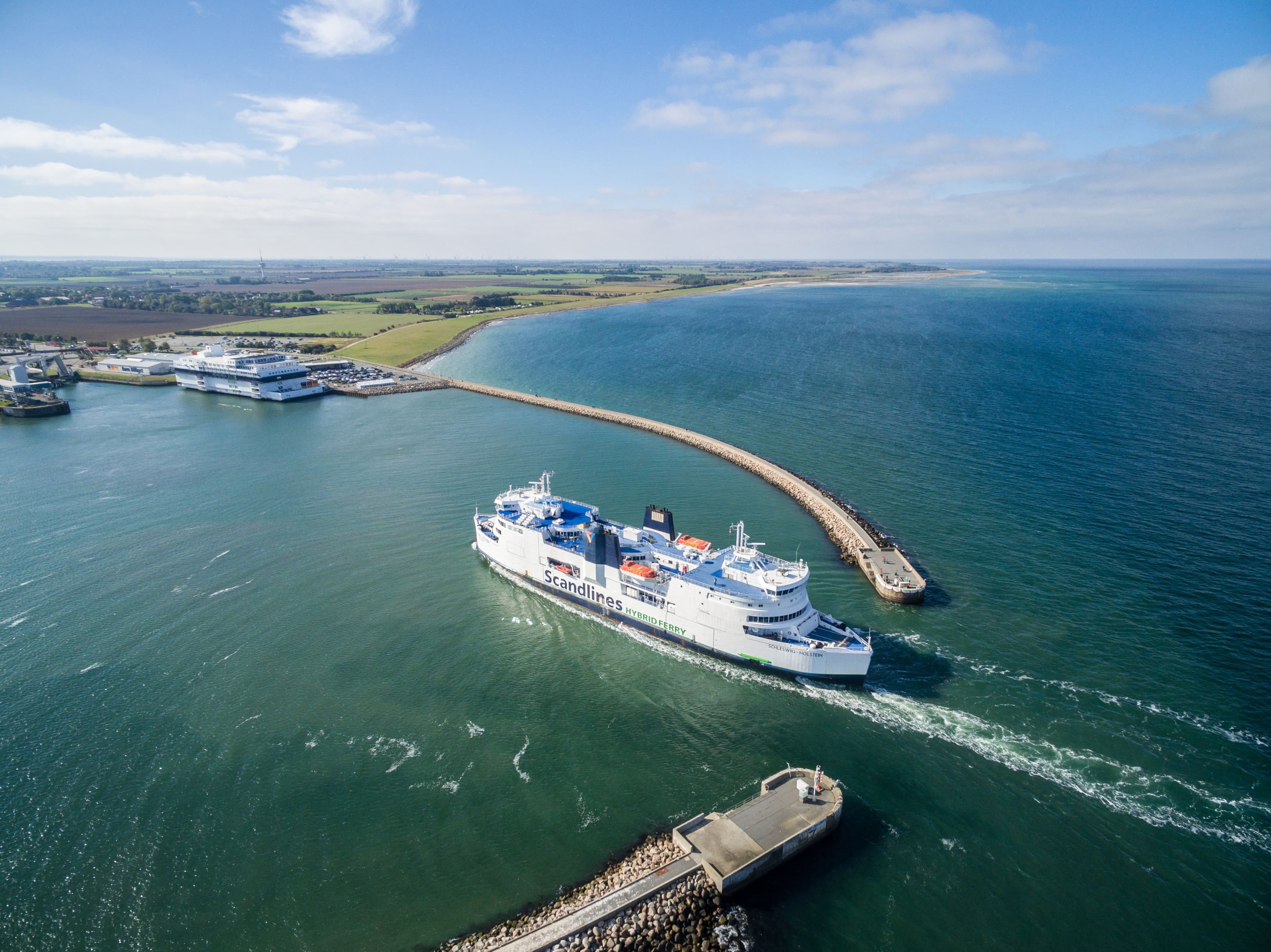 Ferry sailing into the Puttgarden harbour.